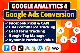 setup google analytics 4, ads conversion tracking ga4 ecommerce, fb pixel by GTM