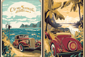 draw retro vintage illustration album or book cover poster