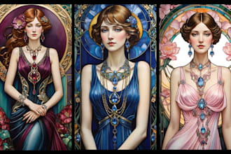 draw tarot oracle zodiac fantasy card illustration in  art nouveau style