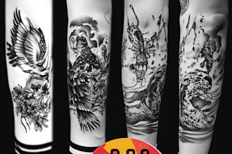 draw custom tattoo design, realistic, traditional sleeve tattoo artist