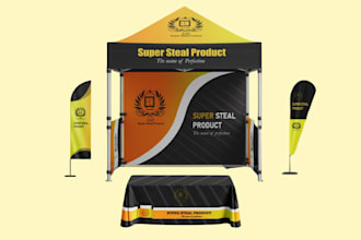 design professional canopy tent, feather flag, and custom table cover