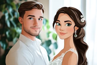 draw family, couple, pet portrait in disney cartoon style