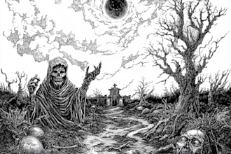 create a black and white pen and ink illustration