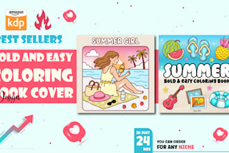 draw summer bold and easy coloring book cover for amazon KDP