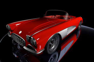 render 3dretro car, vintage mustang model, 3d animation, wheel rim, car interior