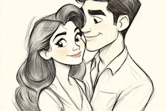 draw cartoon disney couple portrait