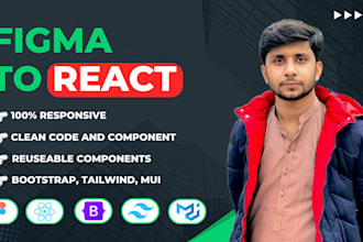 convert figma designs into HTML, react, tailwind CSS, and bootstrap