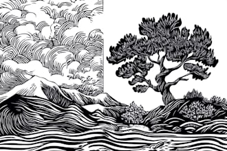 draw high quality illustration in linocut style