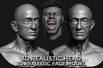 sculpt realistic 3d head, 3d face, 3d bust, 3d full body model for 3d printing
