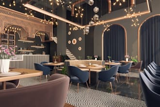 design 3d restaurant interior,ghost and cloud kitchen, furniture moldboard, cafe