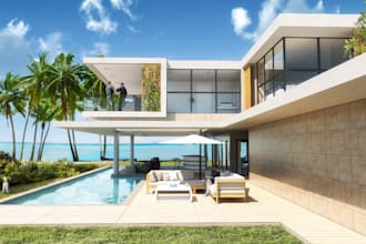 rebuild 3d modern beach villa, coast house,pool lounge,interior model,skp render