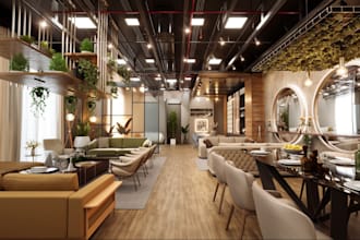 design 3d tourist restaurant,furniture materials, rendering, floor plan, vr tour