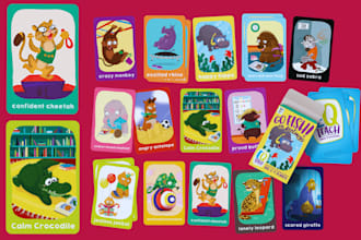 draw digital illustration kids card game design educational memory animal cards