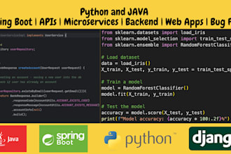 do python and java spring boot API, backend and web apps