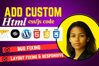 add custom HTML, CSS, js code to wordpress, squarespace, shopify wix fix website