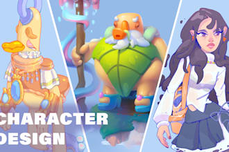 design unique 2d character concept art or illustration