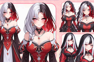 draw anime vtuber character sheet, live2d reference avatar model design, chibi