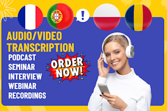 french portuguese polish romanian audio to text video to text transcription