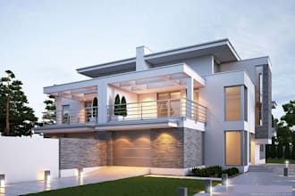 do 2d and 3d interior design, interior and exterior design in blueprint