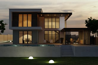 remodel exterior archviz, commercial building, cottage, bungalow, rooftop render