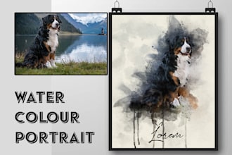 draw a unique digital watercolor portrait of your pet