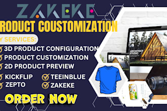 do zakeke configuration teeinblue kickflip 2d 3d shopify product personalization