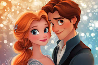 draw cartoon disney couple portrait illustration