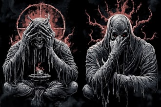 draw dark art, horror illustration for cover, t shirt design