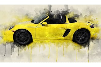 draw a unique digital watercolor portrait of your car, bike, or any vehicle