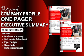 design one pager, company profile business proposal report executive summary
