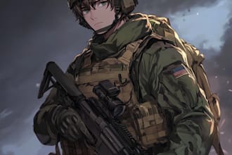 draw military themed anime and tactical for you