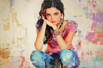 draw abstract art colorful digital oil painting portrait