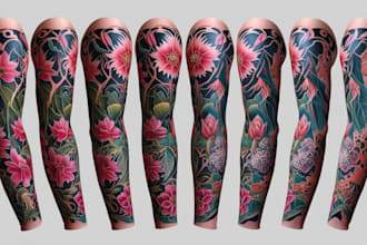 create custom realistic tattoo design, tattoo sleeve