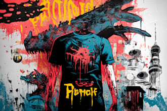 draw a custom dark surrealism for apparel