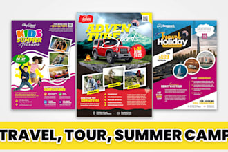 design travel, tour, trip, summer camp, boat party flyer for your business