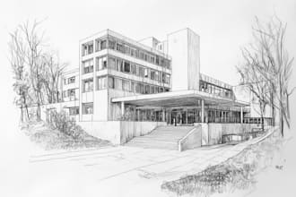 draw architectural sketches of buildings and houses