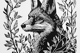 illustrate animal or botanical linocut based on your request