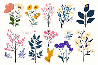 draw vector botanical illustrations of plants and flowers