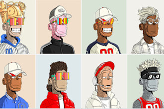 create nft art collection, nft pixel art, meme art in cartoon or anime style