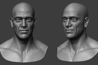 sculpt custom 3d head bust model, zbrush sculpt, 3d printable model 3d rendering