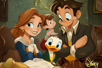 draw family portrait couple my cartoon disney style