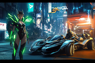 design futuristic mecha robots and pilots cyberpunk concept art