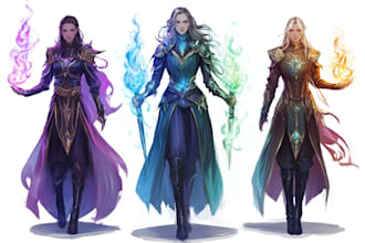 draw detailed fantasy or scifi character design for your dnd oc, game or book