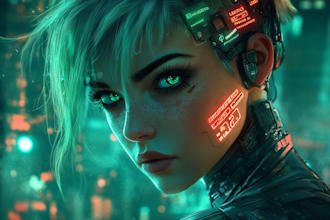 draw fantasy, sci fi, cyberpunk character art for you