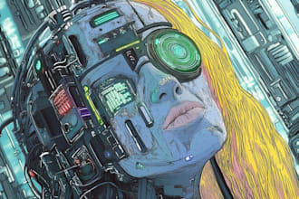 create detailed cyberpunk art for covers, books and posters