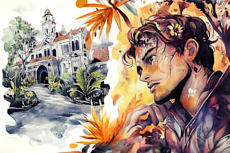 hand draw watercolor paintings