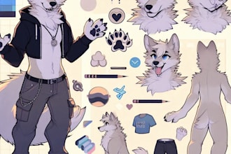 draw furry ref sheet character illustration vtuber model fursona anthro feral oc