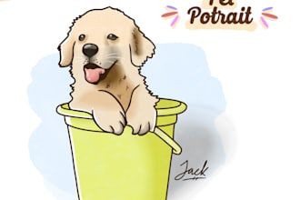 design a cute watercolor art style for your favorite pet within 24 hours