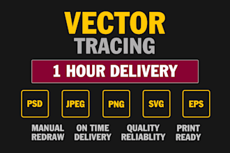 expert vector art conversion  raster to vector in 1 hour