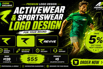 do activewear and sportswear logo design for your brand